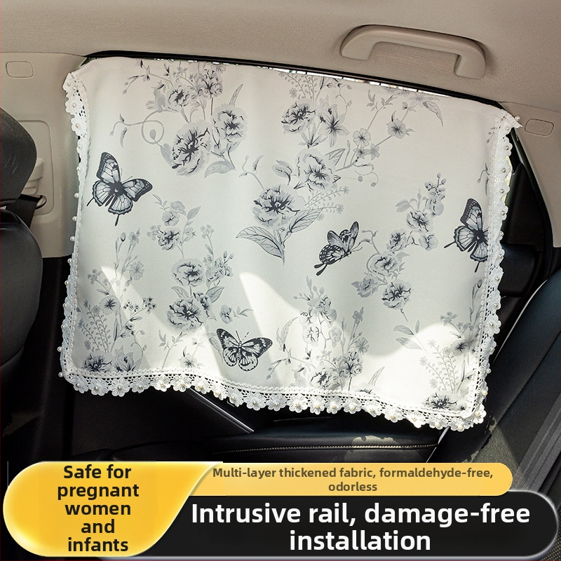 Perdea de umbrire auto cu șină glisantă încorporată, potrivire universală, material chenille, opacitate groasă, protecție solară și izolație termică pentru geamul lateral