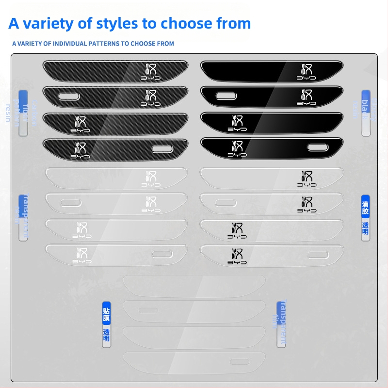 Protiskrípková gumová lišta na rukoväť dverí BYD Han, vzhľad karbónových vlákien, kompatibilná s Han rukoväťou, séria BYD-Han, prispôsobiteľné spracovanie