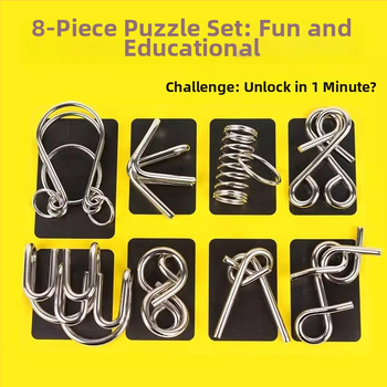 Puzzle cu nouă inele din oțel inoxidabil — Luban/Kongming Lock jucărie educațională, set de 24 piese, deblocare DIY pentru copii 4–6 ani