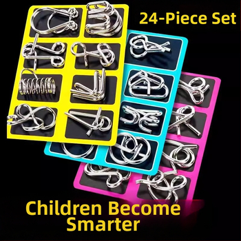 Puzzle cu nouă inele din oțel inoxidabil — Luban/Kongming Lock jucărie educațională, set de 24 piese, deblocare DIY pentru copii 4–6 ani
