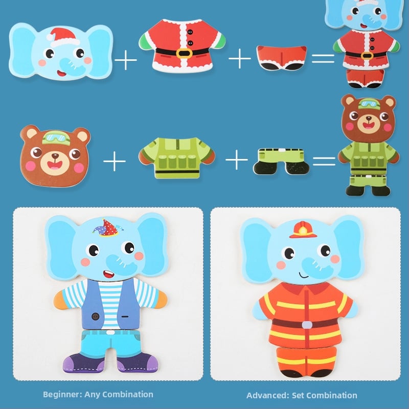 Puzzle din lemn pentru copii cu patru iepuri și patru urși – puzzle 3D din lemn cu animale; Material: lemn; Vârstă: 7–14; Dificultate: intermediar; Personalizare: da