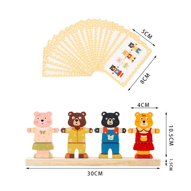 Puzzle din lemn pentru copii cu patru iepuri și patru urși – puzzle 3D din lemn cu animale; Material: lemn; Vârstă: 7–14; Dificultate: intermediar; Personalizare: da