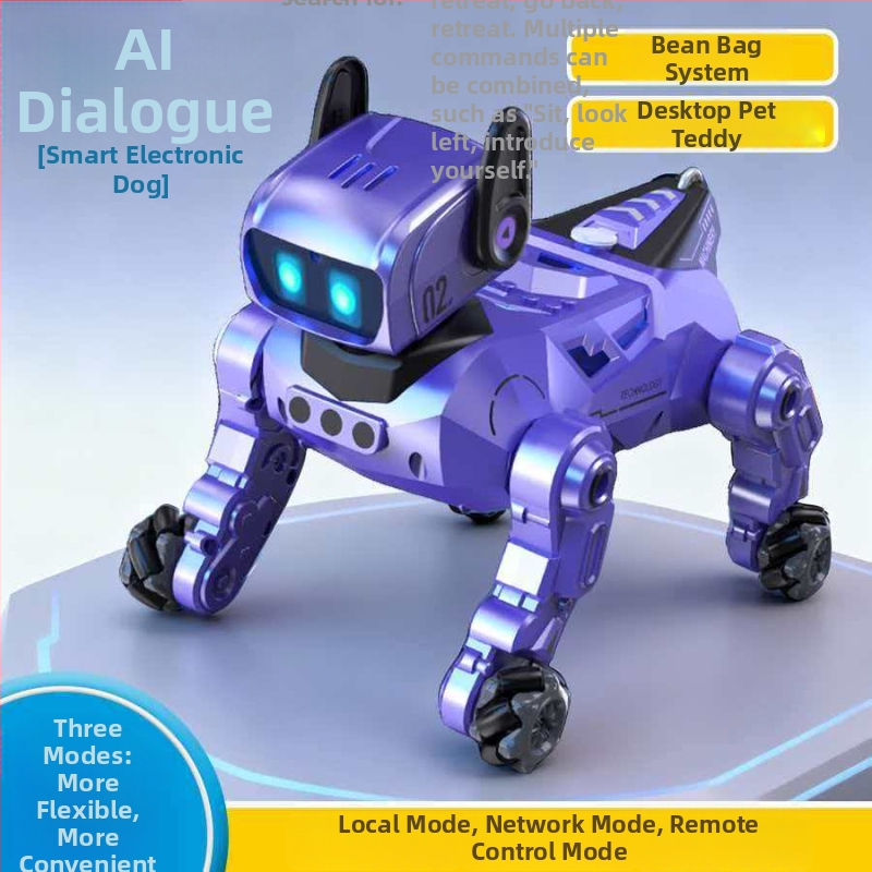 Câine robot AI – jucărie educațională cu telecomandă, încărcare USB, memorie de 8GB, sunet și proiecție de lumină, pentru copii 4–6 ani