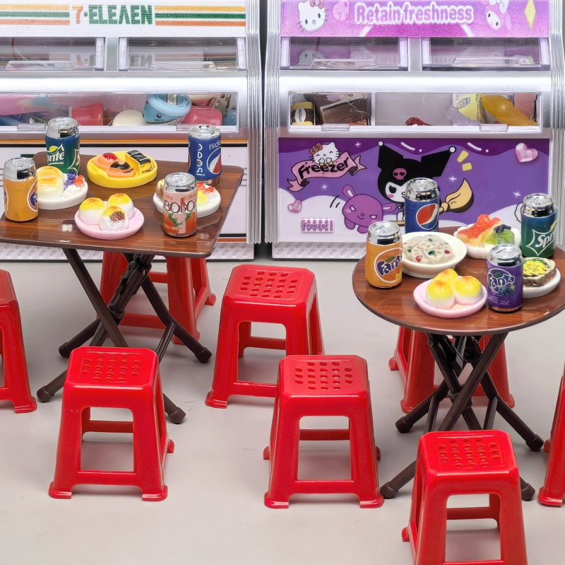 Miniatűr összecsukható asztal és székkészlet babaházhoz, műanyagból, 7–14 éveseknek, fejleszti a kéz-szem koordinációt és a kognitív készségeket