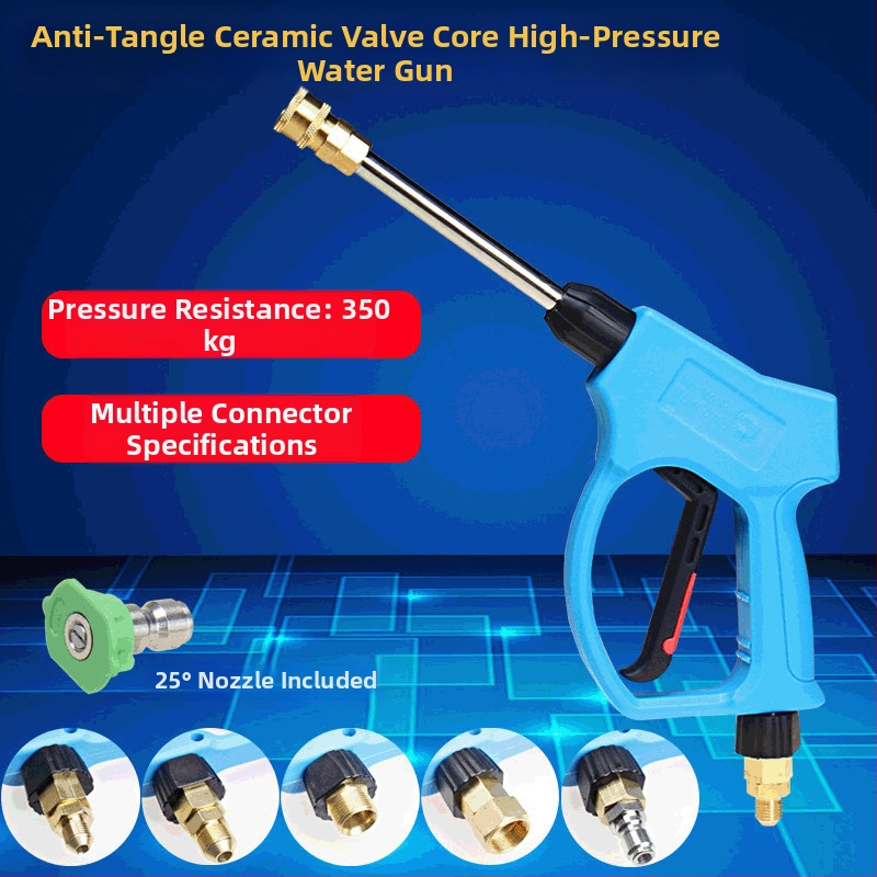 Pistol de înaltă presiune pentru spălarea mașinilor cu cap din cupru și mâner din plastic tehnic, rază de pulverizare 1–10, presiune 350, destinat spălării și curățării autovehiculelor