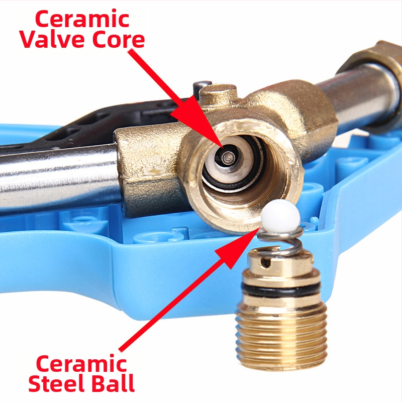 Pistol de înaltă presiune pentru spălarea mașinilor cu cap din cupru și mâner din plastic tehnic, rază de pulverizare 1–10, presiune 350, destinat spălării și curățării autovehiculelor