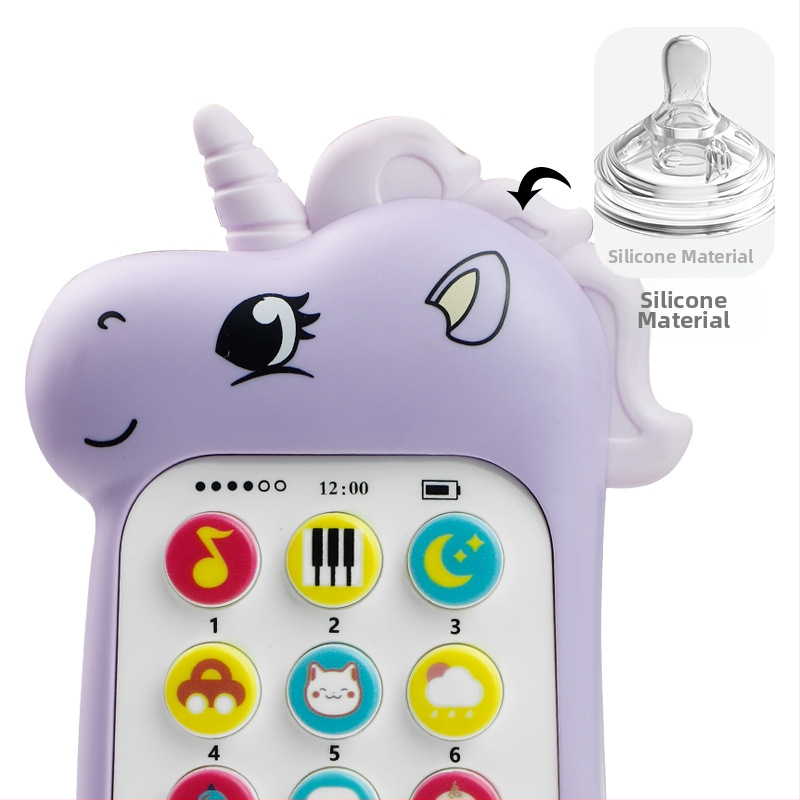 Telefon jucărie educativ pentru copii — din silicon, funcție muzicală, alimentare cu baterii, potrivit pentru copii între 4 și 6 ani