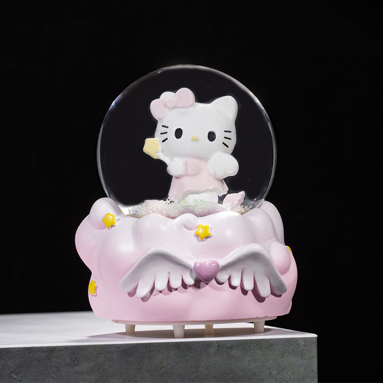 Ornament din rășină cu bilă de cristal, iluminat, zăpadă care se rotește și cutie muzicală — ambalaj cadou, temă prințesă