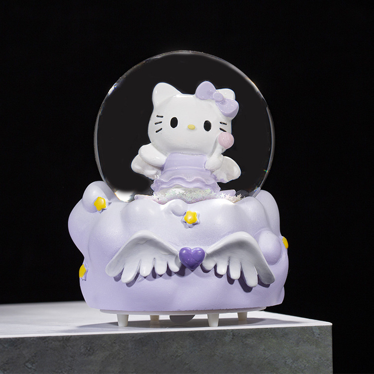 Ornament din rășină cu bilă de cristal, iluminat, zăpadă care se rotește și cutie muzicală — ambalaj cadou, temă prințesă