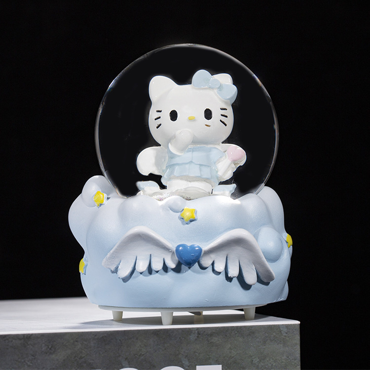 Ornament din rășină cu bilă de cristal, iluminat, zăpadă care se rotește și cutie muzicală — ambalaj cadou, temă prințesă