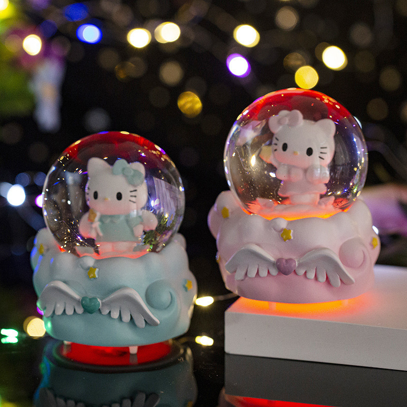 Ornament din rășină cu bilă de cristal, iluminat, zăpadă care se rotește și cutie muzicală — ambalaj cadou, temă prințesă