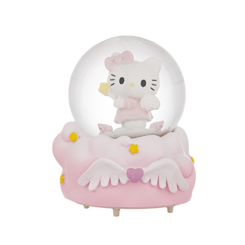 Ornament din rășină cu bilă de cristal, iluminat, zăpadă care se rotește și cutie muzicală — ambalaj cadou, temă prințesă