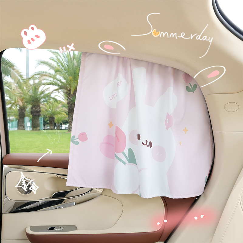 Beépített sínnel ellátott autóablakárnyékoló függöny – fényáteresztő szövet, oldalsó függöny, nyuszis motívum, Blue Rain, Zhejiang