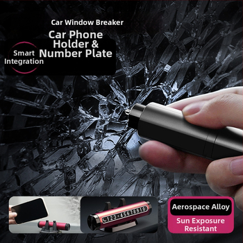 Univerzálny automobilový núdzový nástroj s rozbíjačom skla, bezpečnostným kladivom a držiakom na telefón – plast, prispôsobenie dostupné