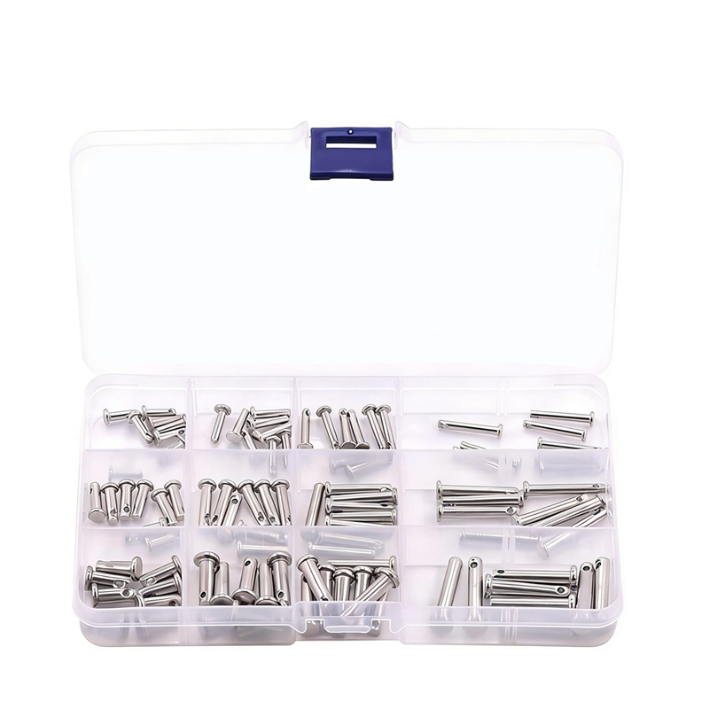 Știfturi de poziționare din oțel inoxidabil 304, cilindrice, cu cap plat cu orificiu, 96 bucăți în cutie