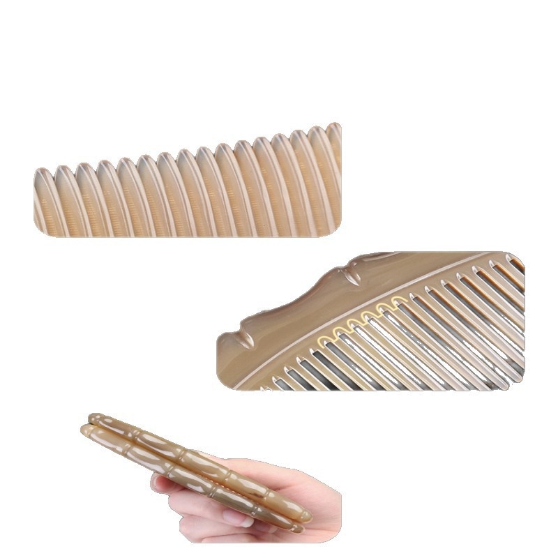 Pieptăn din corn de bivol natural, formă semilună, grosime 5 mm, model bambus, personalizare posibilă