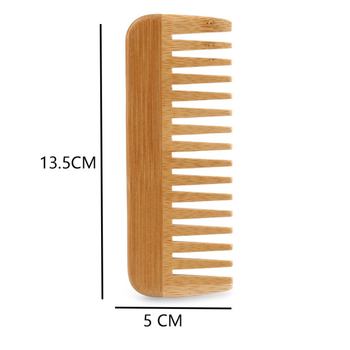 Правоъгълен бамбуков гребен с масажни зъби, с широки зъби, антистатичен дизайн, дебелина 0,6 cm, тегло 22 g