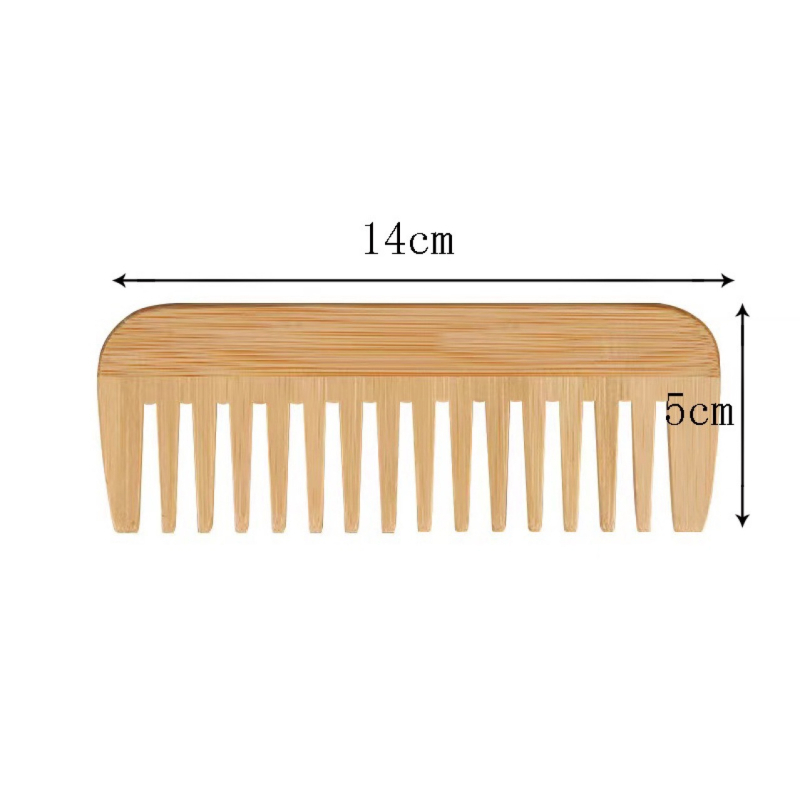 Правоъгълен бамбуков гребен с масажни зъби, с широки зъби, антистатичен дизайн, дебелина 0,6 cm, тегло 22 g