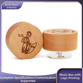 Cutie muzicală rotundă din lemn de fag – personalizare DIY cu lut, imprimare de logo, IP autorizat, stil modern minimalist