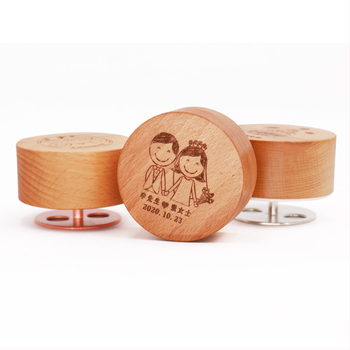 Cutie muzicală rotundă din lemn de fag – personalizare DIY cu lut, imprimare de logo, IP autorizat, stil modern minimalist