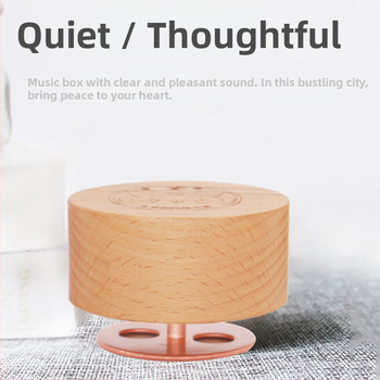 Cutie muzicală rotundă din lemn de fag – personalizare DIY cu lut, imprimare de logo, IP autorizat, stil modern minimalist