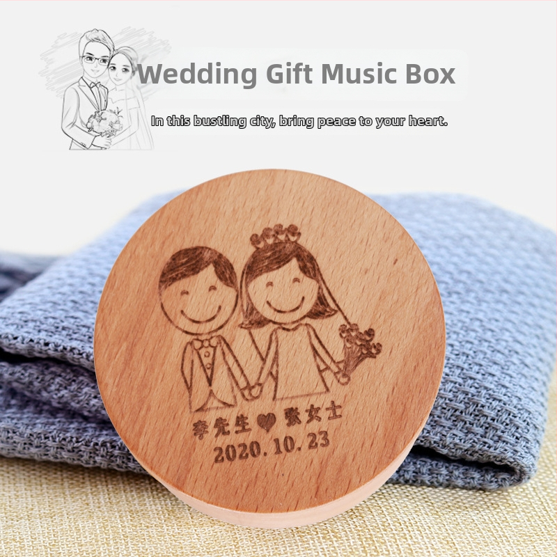 Cutie muzicală rotundă din lemn de fag – personalizare DIY cu lut, imprimare de logo, IP autorizat, stil modern minimalist