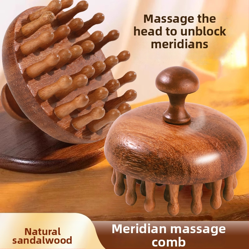 Drevená disková masážna kefka na pokožku hlavy a vlasové folikuly, starostlivosť o vlasy