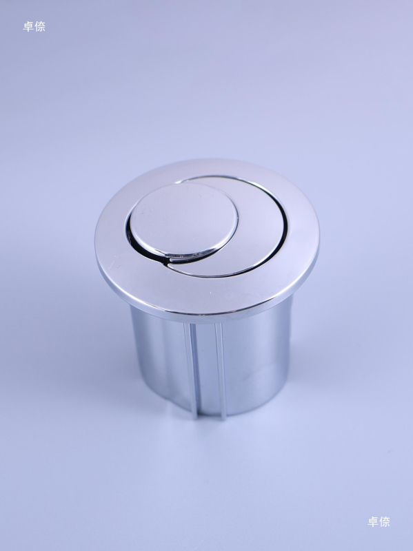 Rozsdamentes acélből készített WC-tartály kiegészítő készlet: vízbetöltő szelep, lefolyó szelep, gombnyomó kar, csipesz, anya – modern minimális stílus