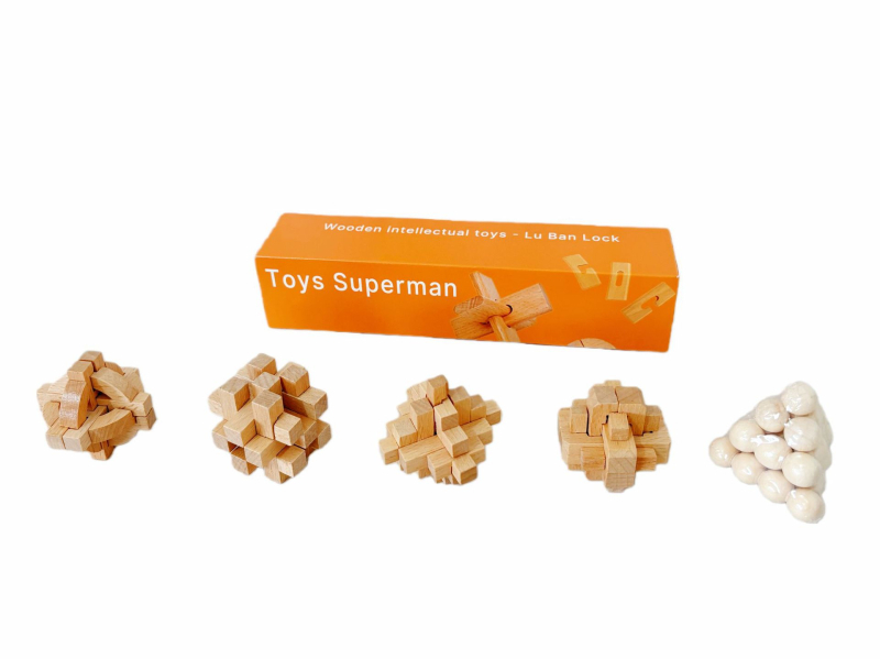 Drveni Kongming lock (Luban lock) puzzle za uzrast 7–14 godina, DIY mini set — edukativna igračka