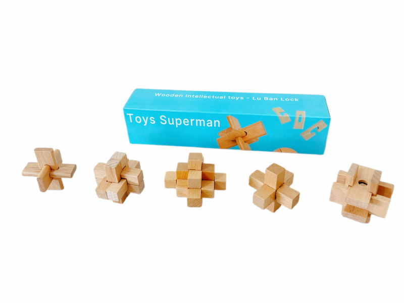 Drveni Kongming lock (Luban lock) puzzle za uzrast 7–14 godina, DIY mini set — edukativna igračka