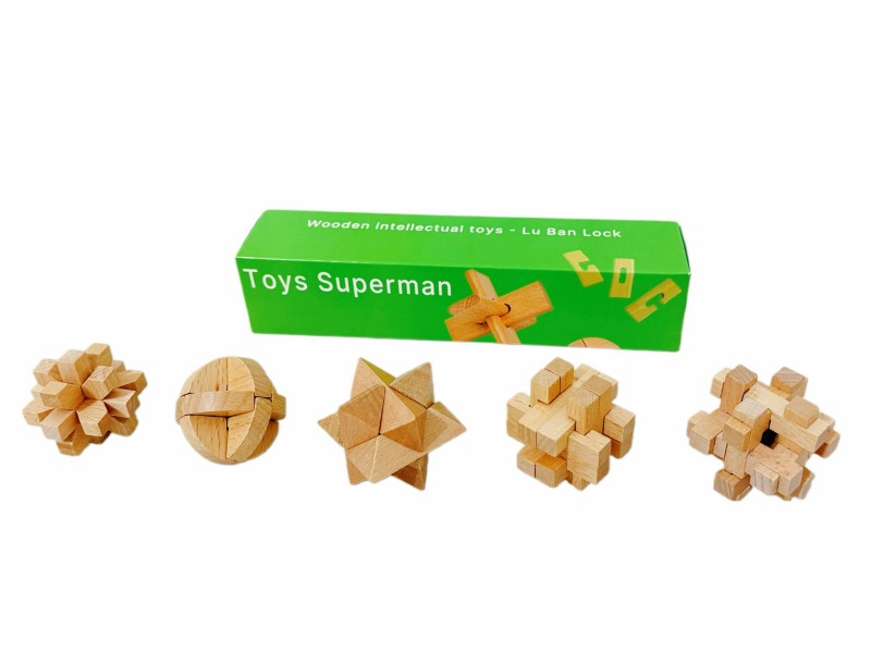 Drveni Kongming lock (Luban lock) puzzle za uzrast 7–14 godina, DIY mini set — edukativna igračka