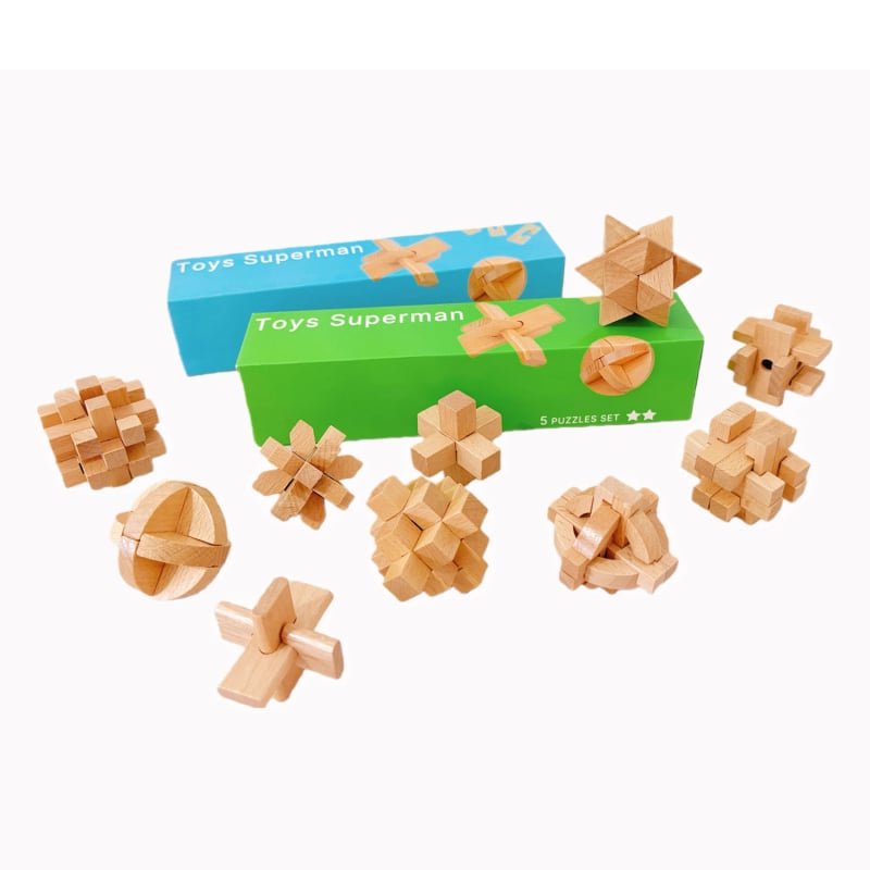 Drveni Kongming lock (Luban lock) puzzle za uzrast 7–14 godina, DIY mini set — edukativna igračka
