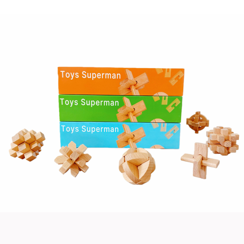 Drveni Kongming lock (Luban lock) puzzle za uzrast 7–14 godina, DIY mini set — edukativna igračka
