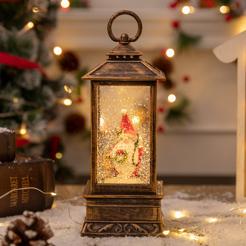 Glob de Crăciun cu cutie muzicală — decor din plastic în stil cartoon, scenă iluminată