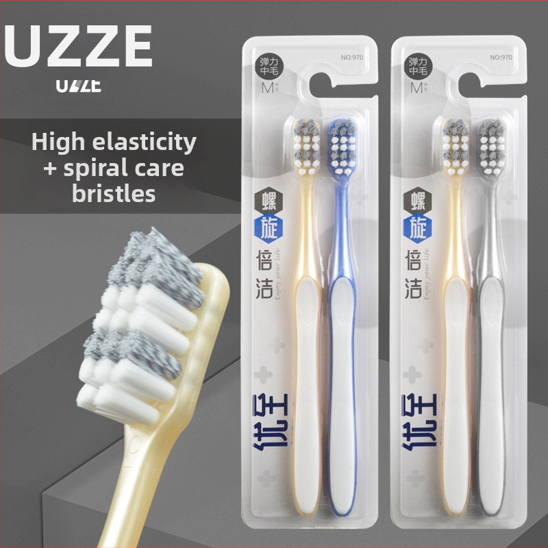 Periuță de dinți manuală cu peri spiral din nailon, duritate medie, ambalaj dublu, modelul 970KA, pentru adulți