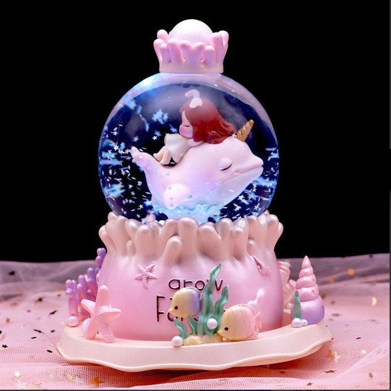 Csillagok és tenger témájú zenei doboz lányoknak, sellő kristálygömbbel, üveg, egyszerű modern stílus, születésnapi ajándék osztálytársnak