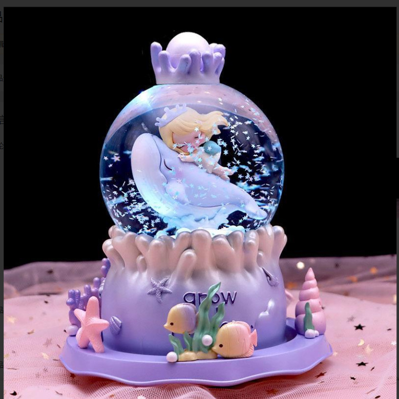 Csillagok és tenger témájú zenei doboz lányoknak, sellő kristálygömbbel, üveg, egyszerű modern stílus, születésnapi ajándék osztálytársnak