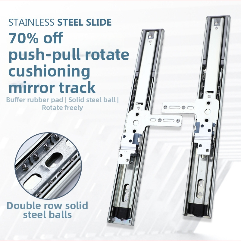 Šatníková koľajnica zrkadla s tromi sekciami — skrytý ťahovo-otáčavý mechanizmus, teleskopická dráha; Materiál: studená valcovaná oceľ; Povrchová úprava: elektroplatovanie; Štýl: moderný minimalizmus; Značka: FK Fukai