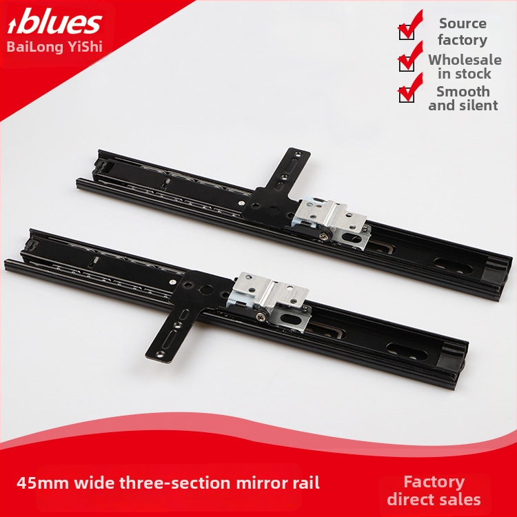 Trojčlenná zrkadlová koľajnica do šatní, otáčajúci sa posuvný vodič, tichá zrkadlová trať — železo, elektroplatovaná povrch, model BLYS-1408, moderný minimalistický štýl