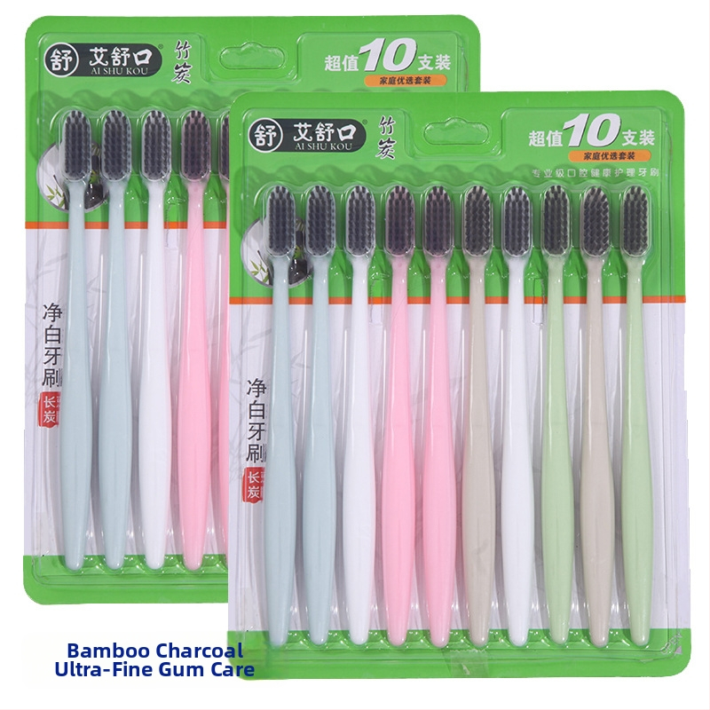 Periuță de dinți manuală pentru adulți, cu cărbune de bambus și peri moi, model 302, pachet de 100 bucăți
