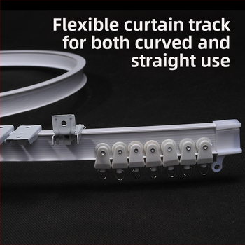 Závesová trať s ohnutým vedením pre rohové okno a balkón, mäkká trať, montáž dierovaním, model 005, materiál: oceľ, povrchová úprava: plastová oceľ, moderný a jednoduchý štýl