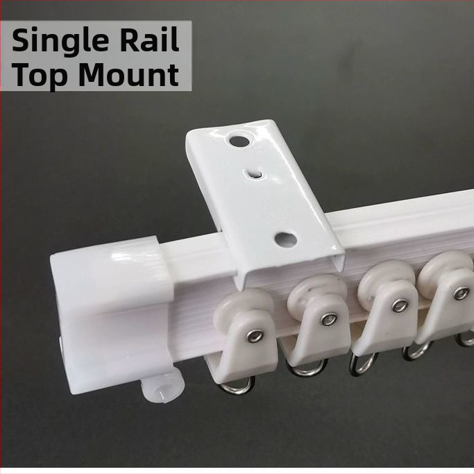 Závesová trať s ohnutým vedením pre rohové okno a balkón, mäkká trať, montáž dierovaním, model 005, materiál: oceľ, povrchová úprava: plastová oceľ, moderný a jednoduchý štýl