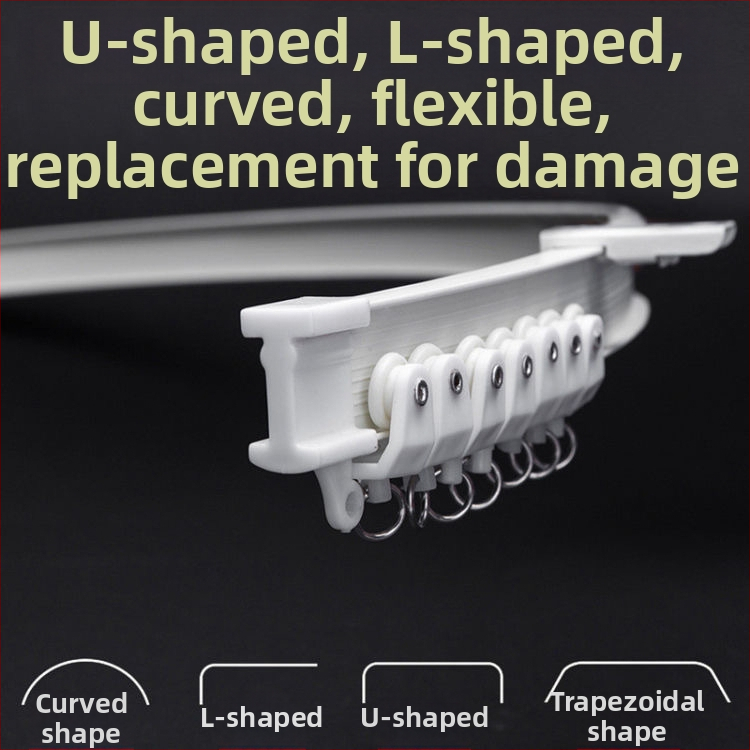 Závesová trať s ohnutým vedením pre rohové okno a balkón, mäkká trať, montáž dierovaním, model 005, materiál: oceľ, povrchová úprava: plastová oceľ, moderný a jednoduchý štýl