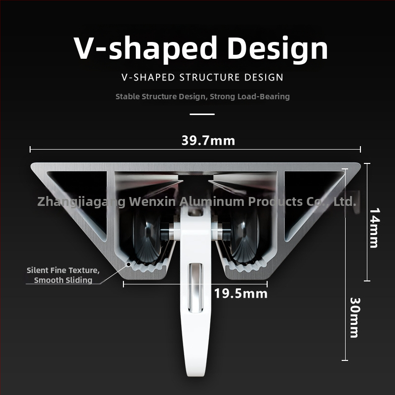 Hliníková závesová trať – V-tvar, ultra tenká tichá skrinka, Wenxin WX250313, moderný jednoduchý štýl, horná/bočná montáž