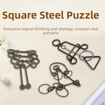 Puzzle cu nouă verigi – Mystery House, din metal; rezolvarea verigilor și a lacătului; antrenament de răbdare; DIY posibil; personalizare disponibilă; pentru 7–14 ani.