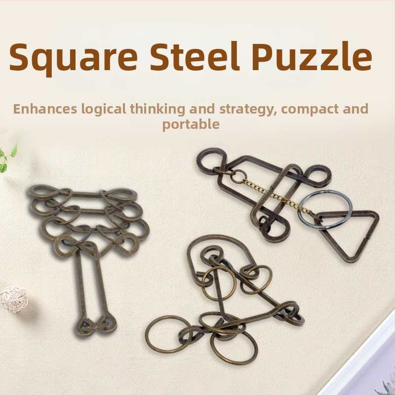 Puzzle cu nouă verigi – Mystery House, din metal; rezolvarea verigilor și a lacătului; antrenament de răbdare; DIY posibil; personalizare disponibilă; pentru 7–14 ani.