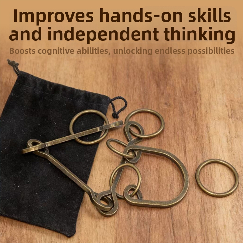 Puzzle cu nouă verigi – Mystery House, din metal; rezolvarea verigilor și a lacătului; antrenament de răbdare; DIY posibil; personalizare disponibilă; pentru 7–14 ani.