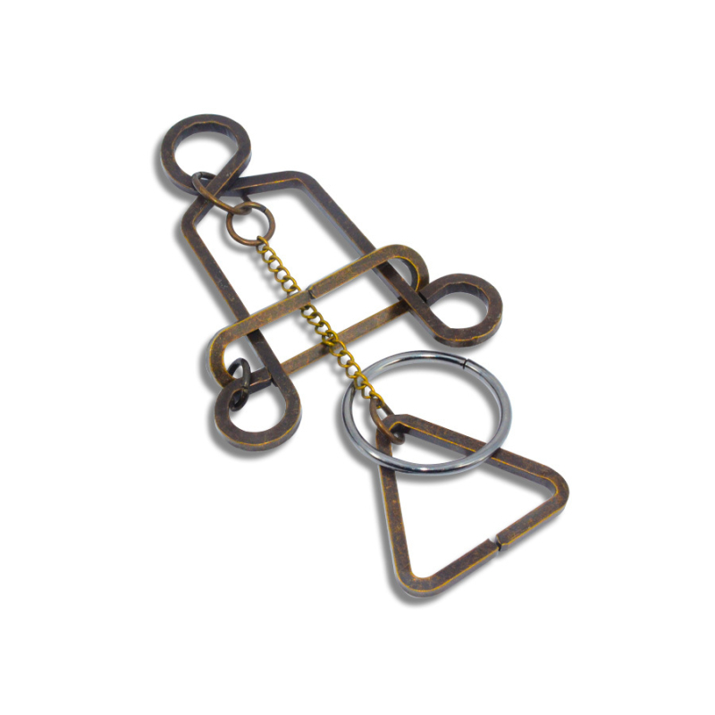 Puzzle cu nouă verigi – Mystery House, din metal; rezolvarea verigilor și a lacătului; antrenament de răbdare; DIY posibil; personalizare disponibilă; pentru 7–14 ani.