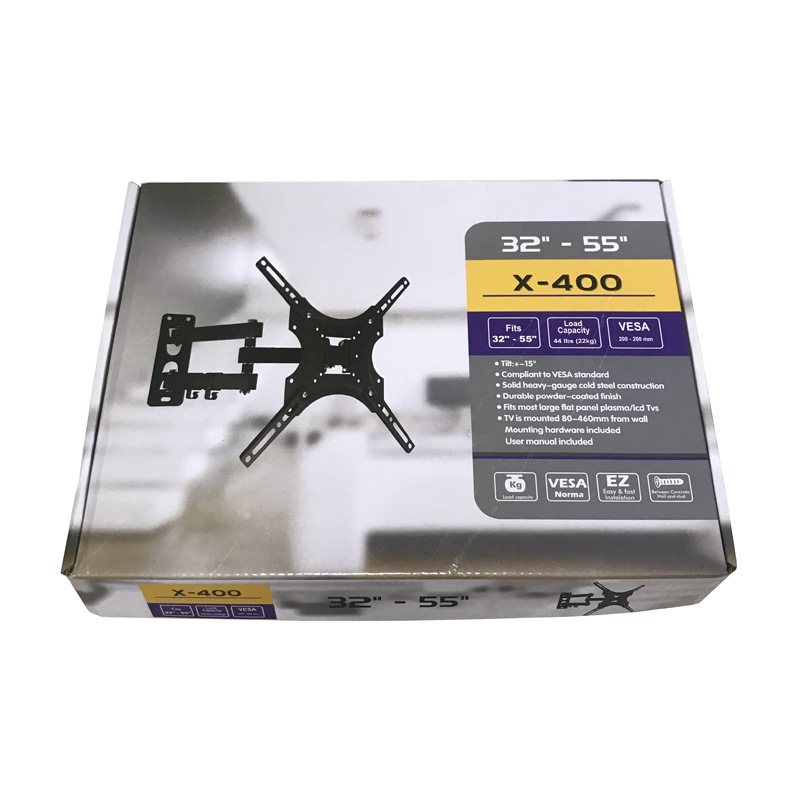 TV-fali támasz LCD/LED kijelzőkhöz, teleszkópos és forgatható, mechanikus beállítás, vasból készült, modell X-400