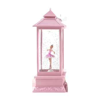 Forgó balerina zenélő doboz, kézzel festett gyanta figura, rajzfilmszerű stílus, injekciós öntéses kivitel, kristálygömb dísz